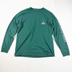 Vineyard Vines Men's Green Long Sleeve Happy Holidays Christmas Shirt Medium